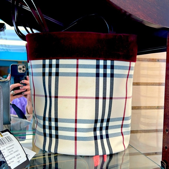 Burberry Handbags - Vintage Burberry Velvet Trim Bag
